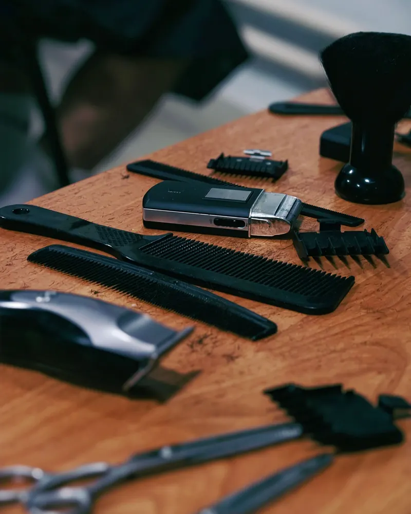 Clippers and combs on the counter